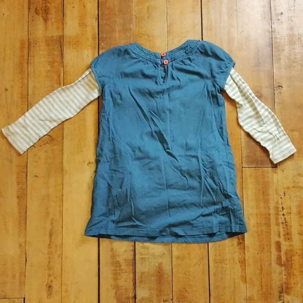 Mini Boden dress 2 to 3 years blue gray strip sleeves cotton spring dress